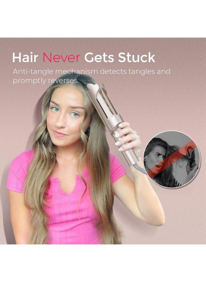 TYMO Upgraded Automatic Rotating Curling Iron - TYMO CurlPro Plus Long Barrel Curling Wand for Long Hair, Ceramic Hair Curler for Women, Anti-Scald, Tangle-Free, 600M Ionic, Dual Voltage, Gold, 25 mm - Image 2